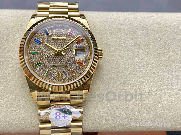 Replica Rolex Day Date 36-m128396TBR 0005, Platina, Parelmoer wijzerplaat, Diamanten ring, President, MOP wijzerplaat