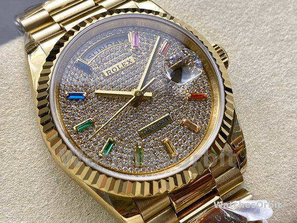 Replica Rolex Day Date 36-m128396TBR 0005, Platina, Parelmoer wijzerplaat, Diamanten ring, President, MOP wijzerplaat