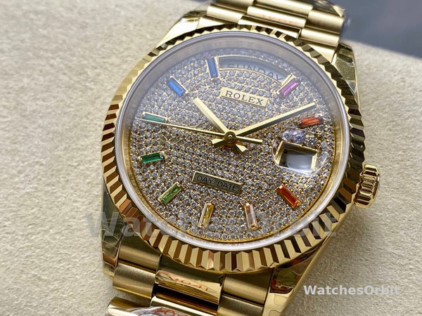 Replica Rolex Day Date 36-m128396TBR 0005, Platina, Parelmoer wijzerplaat, Diamanten ring, President, MOP wijzerplaat