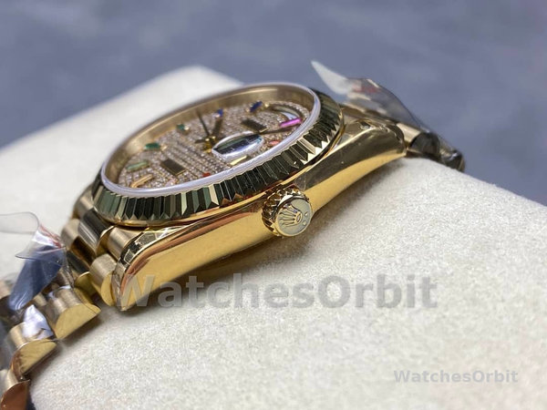 Replica Rolex Day Date 36-m128396TBR 0005, Platina, Parelmoer wijzerplaat, Diamanten ring, President, MOP wijzerplaat