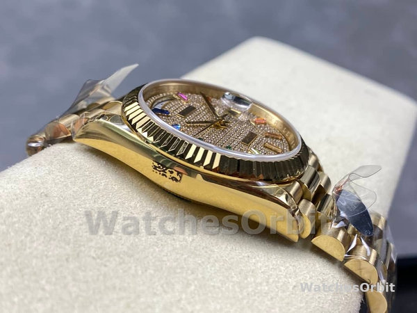 Replica Rolex Day Date 36-m128396TBR 0005, Platina, Parelmoer wijzerplaat, Diamanten ring, President, MOP wijzerplaat