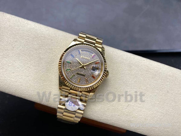 Replica Rolex Day Date 36-m128396TBR 0005, Platina, Parelmoer wijzerplaat, Diamanten ring, President, MOP wijzerplaat