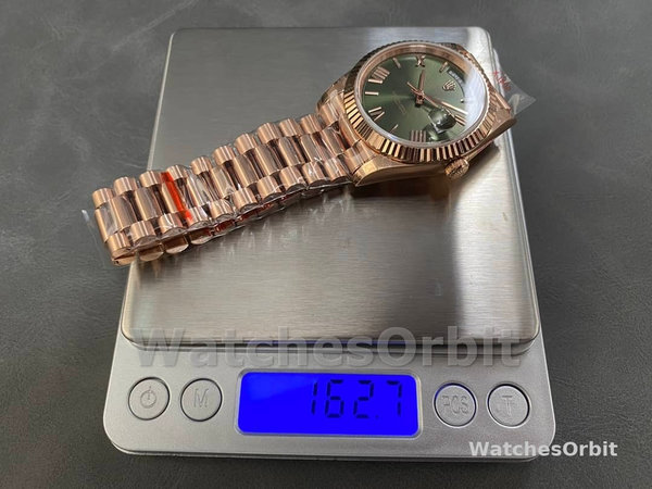 Replica Heren Rolex Day Date 40-m228235 0025, 40mm, 18K Everose Goud, Olijfgroene Wijzerplaat Groen