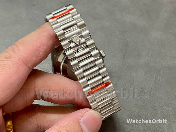 Replica Heren Rolex Day-Date 40-228396TBR, Platina, Arabische cijfers, Groen met diamanten, Groene wijzerplaat