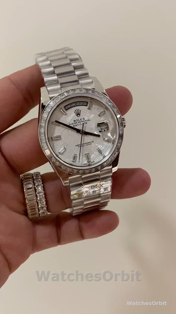 Replica Rolex Day-Date 40-M228396TBR 0027, platina, meteoriet diamant wijzerplaat, grijze wijzerplaat voor heren