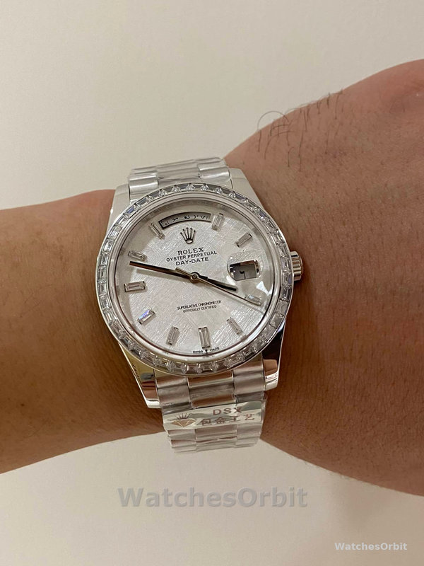 Replica Rolex Day-Date 40-M228396TBR 0027, platina, meteoriet diamant wijzerplaat, grijze wijzerplaat voor heren