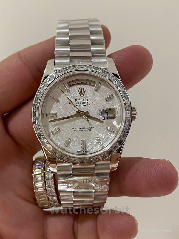 Replica Rolex Day-Date 40-M228396TBR 0027, platina, meteoriet diamant wijzerplaat, grijze wijzerplaat voor heren