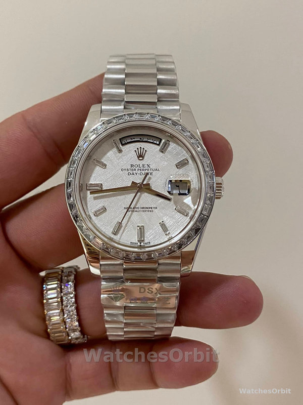 Replica Rolex Day-Date 40-M228396TBR 0027, platina, meteoriet diamant wijzerplaat, grijze wijzerplaat voor heren