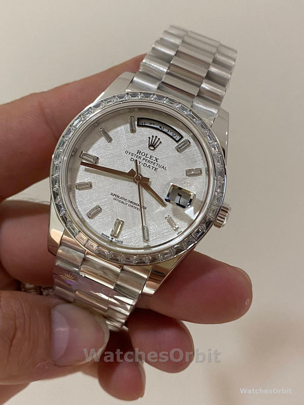Replica Rolex Day-Date 40-M228396TBR 0027, platina, meteoriet diamant wijzerplaat, grijze wijzerplaat voor heren