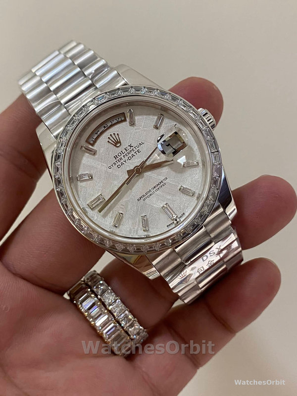 Replica Rolex Day-Date 40-M228396TBR 0027, platina, meteoriet diamant wijzerplaat, grijze wijzerplaat voor heren