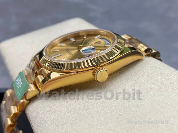Replica Heren Rolex Day-Date 40-m228238 0005, Geelgoud, Champagne wijzerplaat