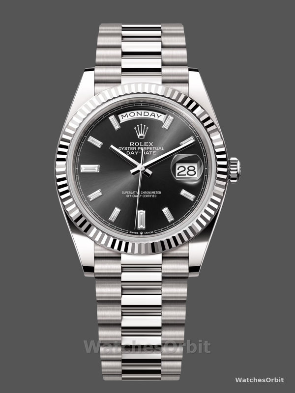 Rolex Day-Date 40mm 228239 0005 Black Diamond Dial Fluted Bezel Mens Replica Watch