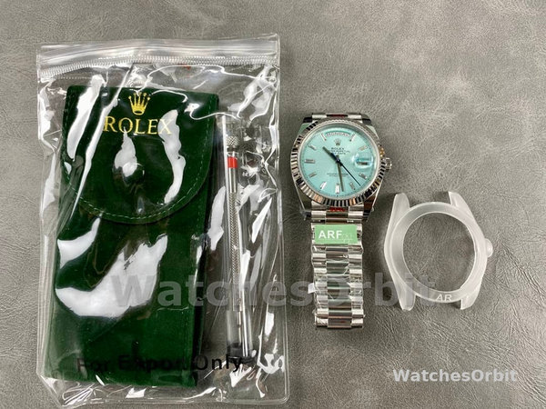 Replica Rolex Day Date 40-228236 0006, Platino, Quadrante Baguette Blu Ghiaccio, Blu Ghiaccio, Uomo