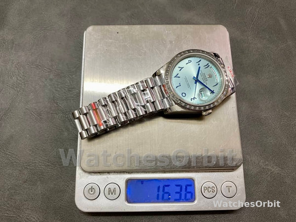 Replica Heren Rolex Day-Date Platinum Ijsblauw Arabisch wijzerplaat Diamant Bezel 228396TBR 40MM Ijsblauwe wijzerplaat