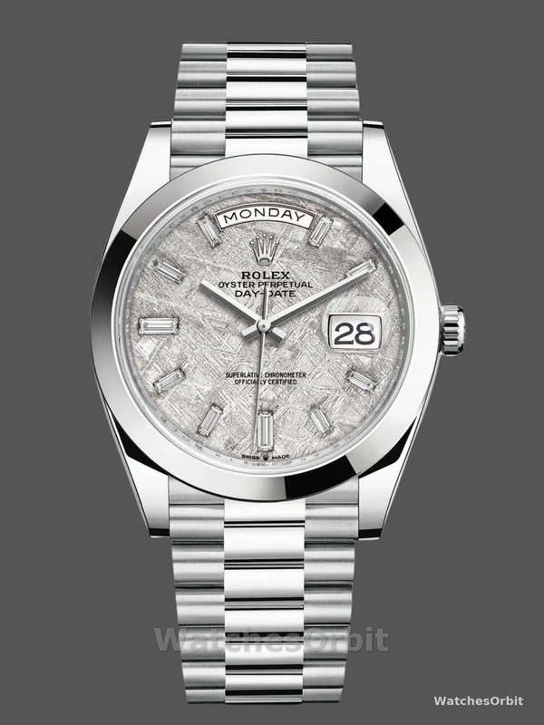 Rolex Day-Date 40mm Platinum Meteorite Baguette 228206 0036 Men's Watch