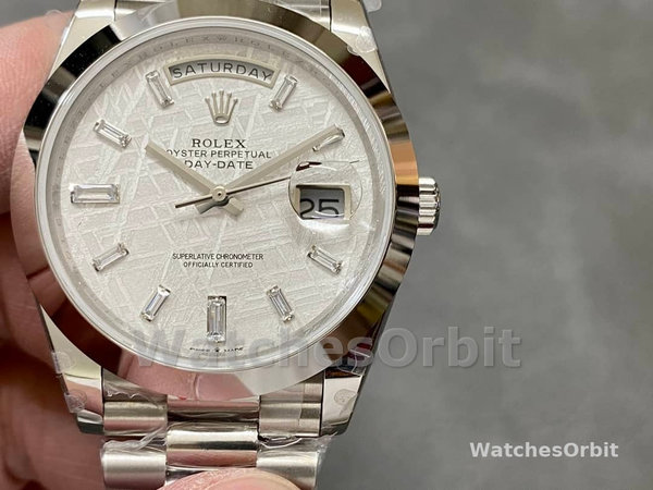 Replica Heren Rolex Day-Date 40-228206 0036, Platina, Meteoriet Baguette Wijzerplaat, Heren Meteoriet Wijzerplaat