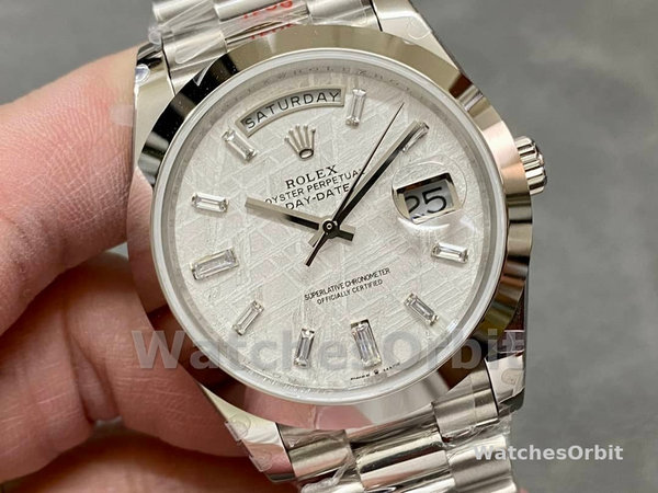 Replica Heren Rolex Day-Date 40-228206 0036, Platina, Meteoriet Baguette Wijzerplaat, Heren Meteoriet Wijzerplaat