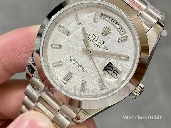 Replica Heren Rolex Day-Date 40-228206 0036, Platina, Meteoriet Baguette Wijzerplaat, Heren Meteoriet Wijzerplaat