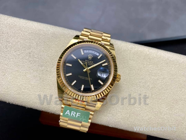 Replica Heren Rolex Day-Date 40-m228238 0067, Geelgoud, President, zwarte wijzerplaat