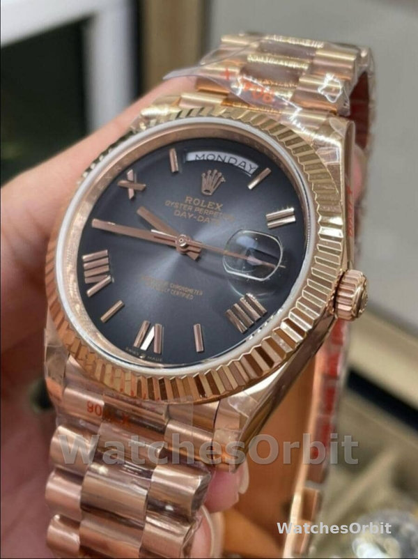 Replica Heren Rolex Day Date 40-m228235 0055, 40mm, 18K Everose Goud, Grijs