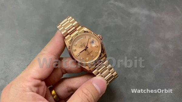 Replica Rolex Day-Date 36mm unisex-m128235 0009-Evergoud-Roze Wijzerplaat Roze Roze