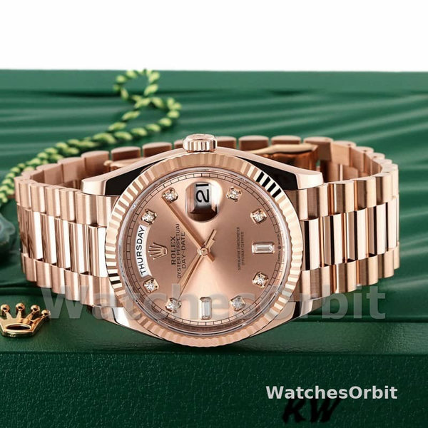 Replica Rolex Day-Date 36mm unisex-m128235 0009-Evergoud-Roze Wijzerplaat Roze Roze
