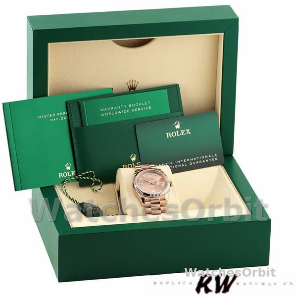 Replica Rolex Day-Date 36mm unisex-m128235 0009-Evergoud-Roze Wijzerplaat Roze Roze