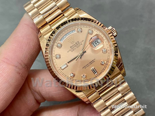 Replica Rolex Day-Date 36mm unisex-m128235 0009-Evergoud-Roze Wijzerplaat Roze Roze