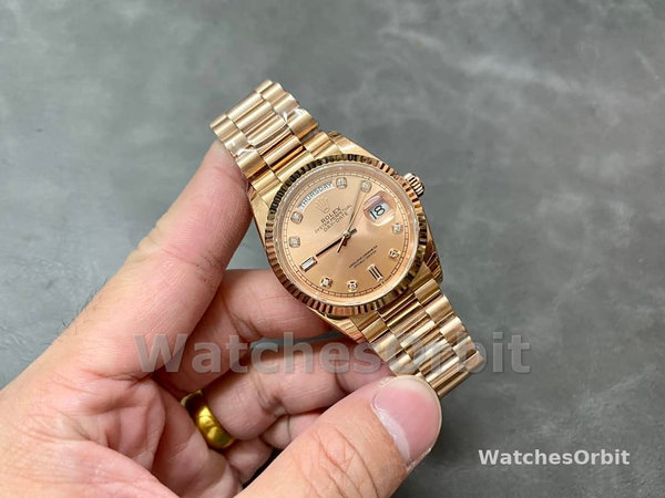 Replica Rolex Day-Date 36mm unisex-m128235 0009-Evergoud-Roze Wijzerplaat Roze Roze