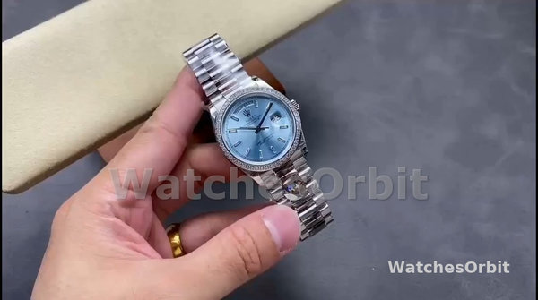 Replica Heren Rolex Day Date 36-M128235 0085, Evergoud, Blauwgroene wijzerplaat, Oyster