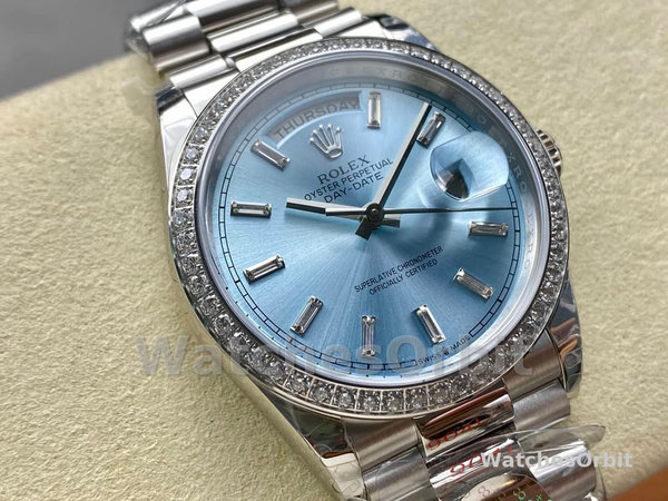 Replica Heren Rolex Day Date 36-M128235 0085, Evergoud, Blauwgroene wijzerplaat, Oyster