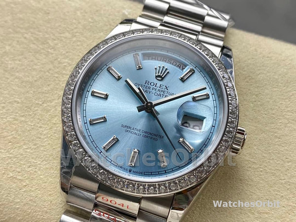 Replica Heren Rolex Day Date 36-M128235 0085, Evergoud, Blauwgroene wijzerplaat, Oyster