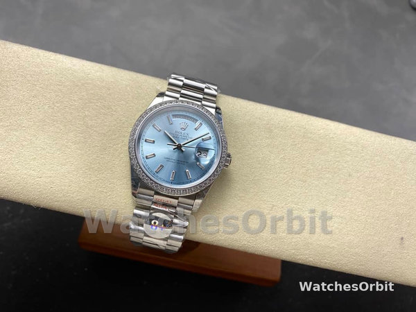 Replica Heren Rolex Day Date 36-M128235 0085, Evergoud, Blauwgroene wijzerplaat, Oyster