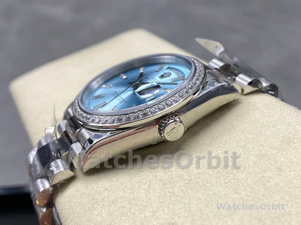 Replica Heren Rolex Day Date 36-M128235 0085, Evergoud, Blauwgroene wijzerplaat, Oyster