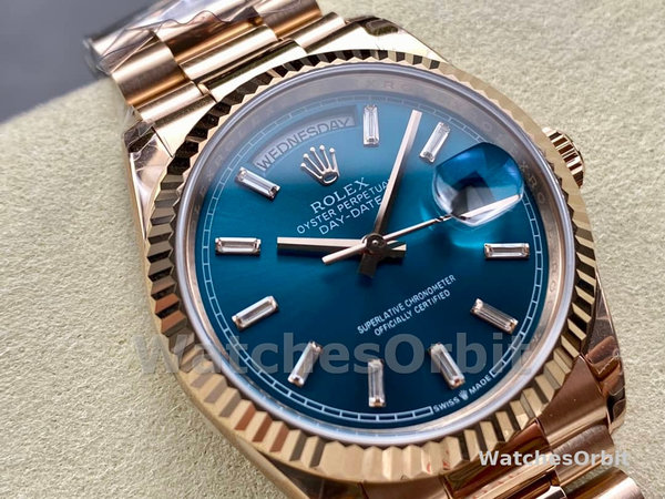 Replica Rolex Day Date 36-128238 0132 voor heren, champagne wijzerplaat, geelgouden armband