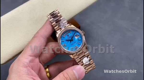 Replica Rolex Day Date 36-128238 0132 voor heren, champagne wijzerplaat, geelgouden armband