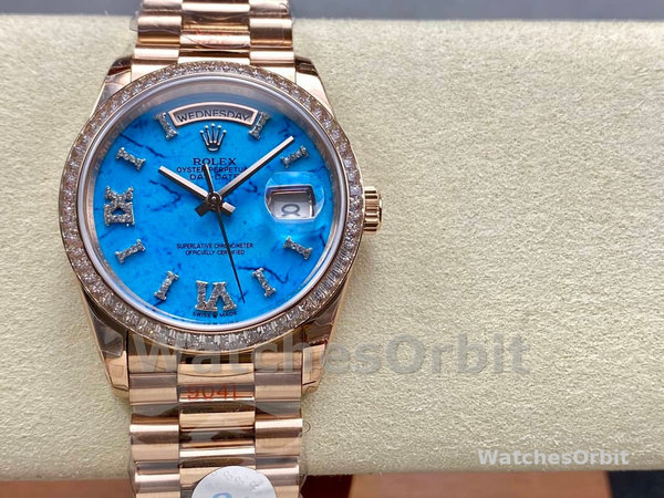 Replica Rolex Day Date 36-128238 0132 voor heren, champagne wijzerplaat, geelgouden armband