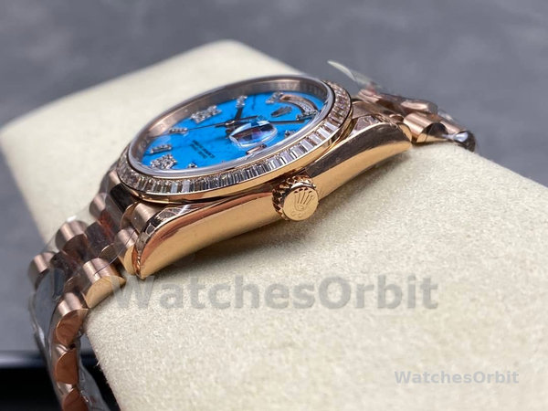 Replica Rolex Day Date 36-128238 0132 voor heren, champagne wijzerplaat, geelgouden armband