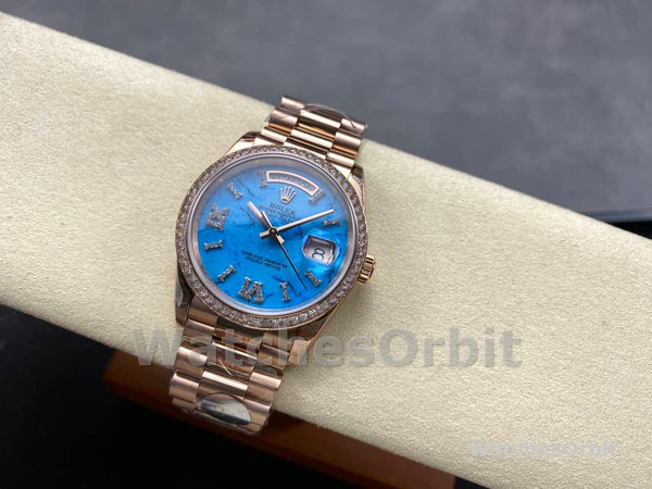 Replica Rolex Day Date 36-128238 0132 voor heren, champagne wijzerplaat, geelgouden armband