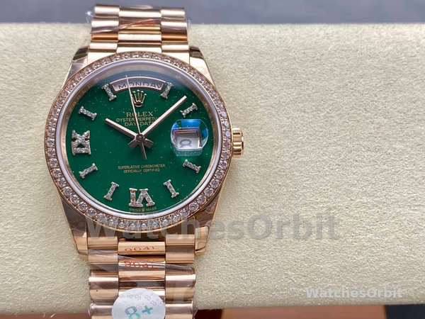 Replica Rolex Day Date 36-128238 0132 voor heren, champagne wijzerplaat, geelgouden armband