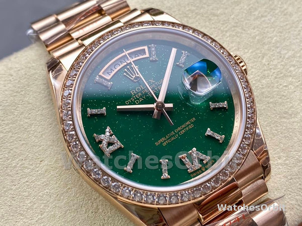Replica Rolex Day Date 36-128238 0132 voor heren, champagne wijzerplaat, geelgouden armband