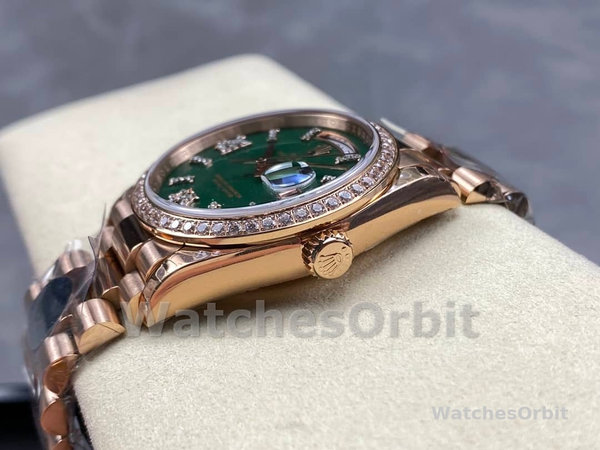 Replica Rolex Day Date 36-128238 0132 voor heren, champagne wijzerplaat, geelgouden armband