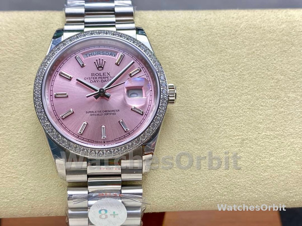 Replica Rolex Day Date 36-m128236 0023 voor heren, 36 mm, helderblauwe wijzerplaat met diamant bezet, geribbelde lunette, President
