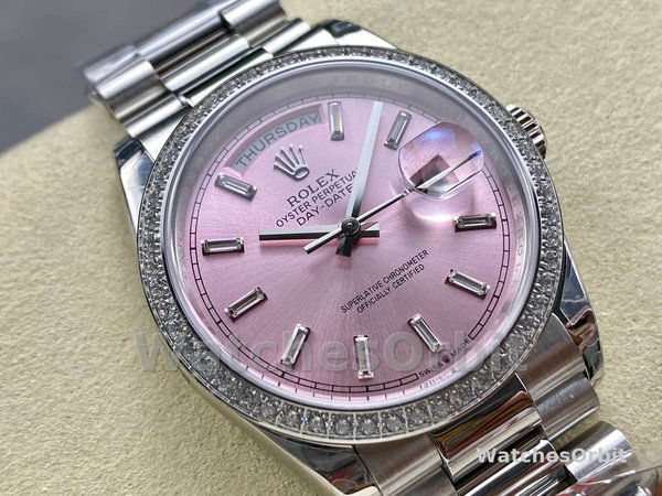 Replica Rolex Day Date 36-m128236 0023 voor heren, 36 mm, helderblauwe wijzerplaat met diamant bezet, geribbelde lunette, President