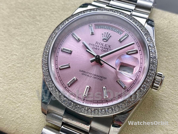 Replica Rolex Day Date 36-m128236 0023 voor heren, 36 mm, helderblauwe wijzerplaat met diamant bezet, geribbelde lunette, President