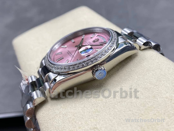 Replica Rolex Day Date 36-m128236 0023 voor heren, 36 mm, helderblauwe wijzerplaat met diamant bezet, geribbelde lunette, President