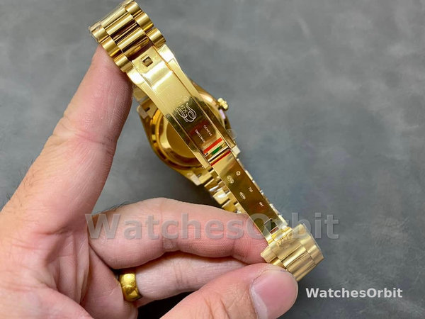 Replica Dames Rolex Day-Date 36-36mm, Saffier spiegel, Tijgeroog wijzerplaat, President, gele wijzerplaat