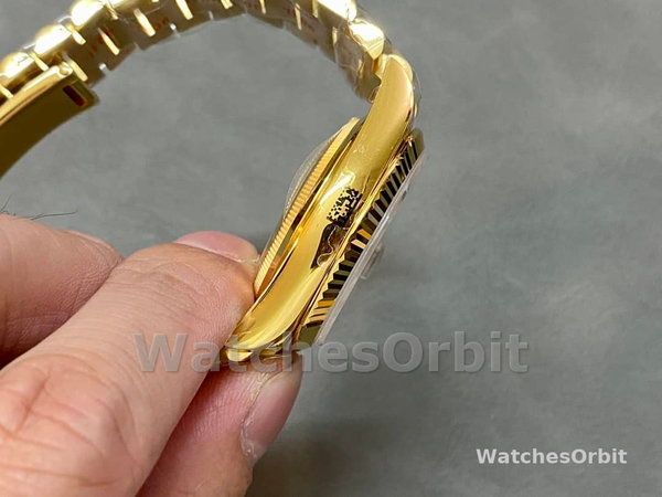 Replica Dames Rolex Day-Date 36-36mm, Saffier spiegel, Tijgeroog wijzerplaat, President, gele wijzerplaat