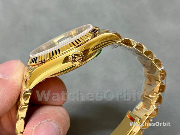 Replica Dames Rolex Day-Date 36-36mm, Saffier spiegel, Tijgeroog wijzerplaat, President, gele wijzerplaat