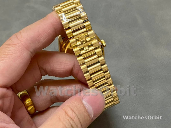 Replica Dames Rolex Day-Date 36-36mm, Saffier spiegel, Tijgeroog wijzerplaat, President, gele wijzerplaat